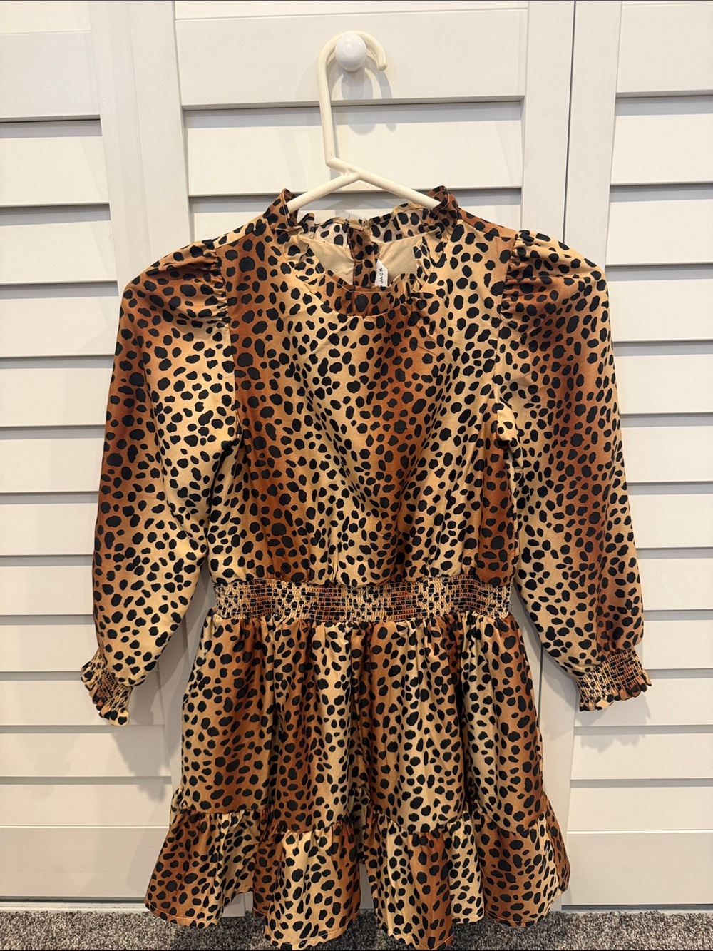 Janie and Jack Leopard Print Ruffle Waist Dress - Brown. Girls size 8